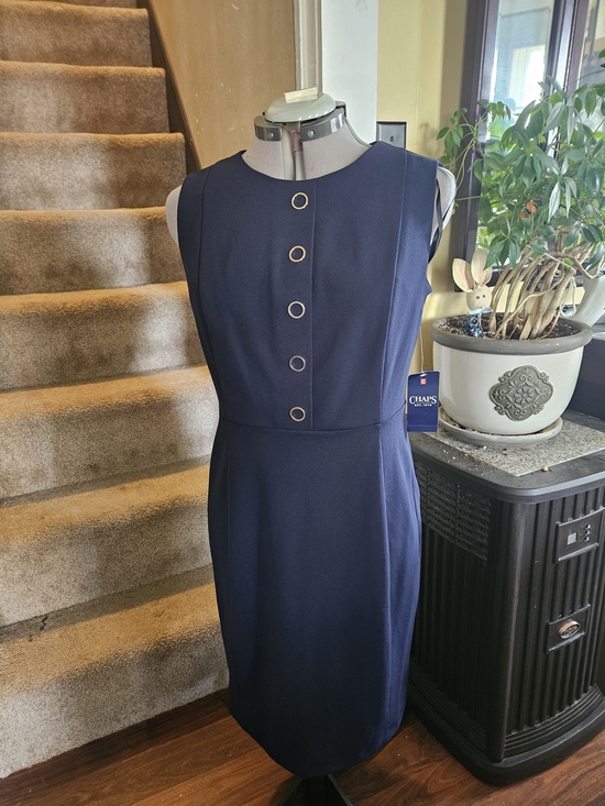 Chaps Dresses & Skirts - Chaps Navy Sleeveless Sheath Dress with Decorative Buttons